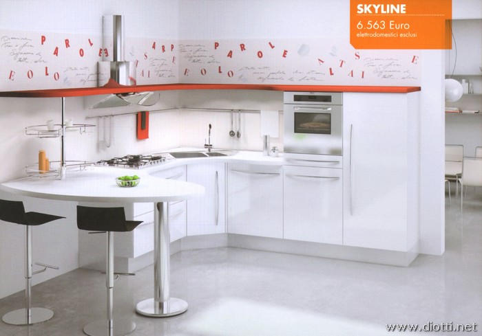 Skyline Snaidero kitchen Crystal White glossy polimeric