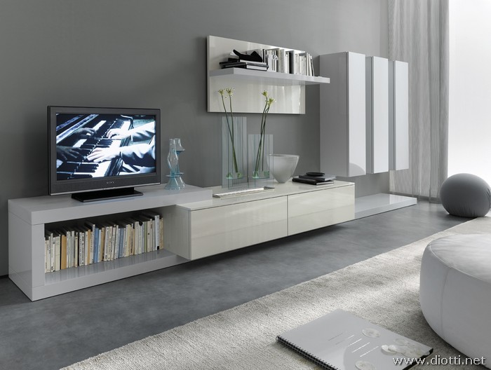 Pareti attrezzate moderne bianche: colori pareti soggiorno bianco ... Pareti attrezzate moderne