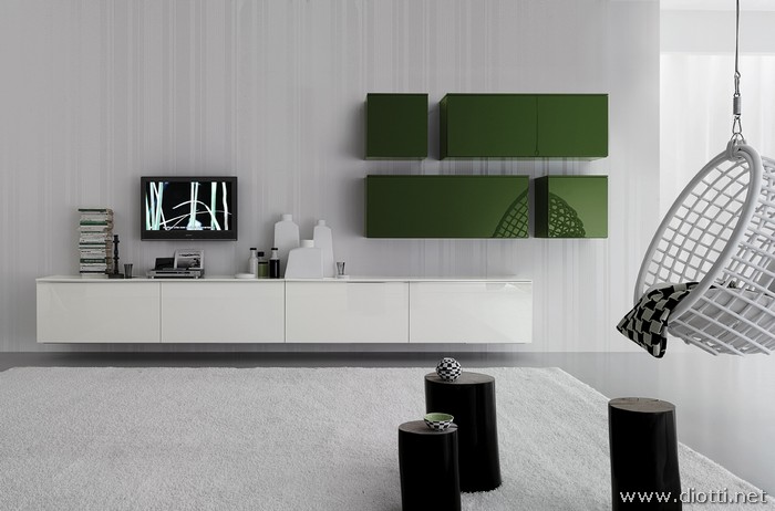 Soggiorno day bianco e verde. diotti a&f arredamenti Soggiorno moderno sospeso