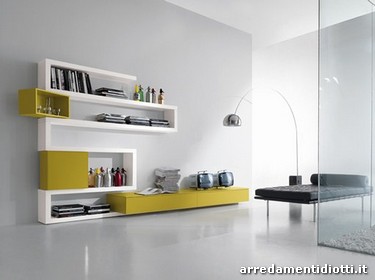 Libreria creative side soggiorno bianco senape diotti a&f arredamenti Composizioni soggiorni moderni
