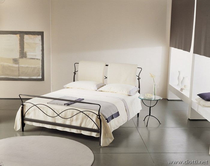 Mondo iron bed white fabric panels