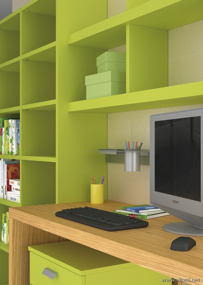 Young-libreria-laccato-verde-scrittoio-rovere-big