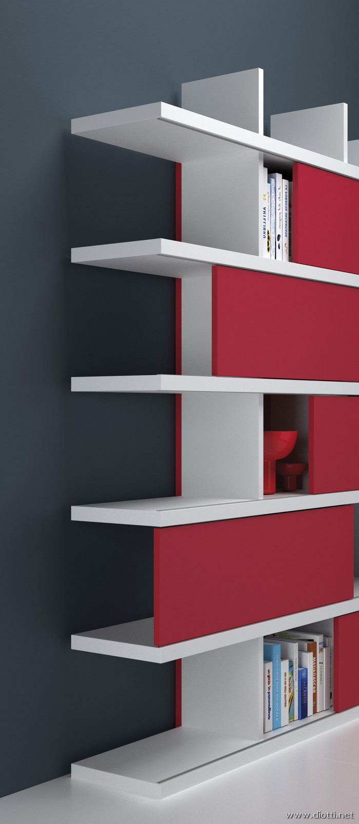 Young-libreria-laccato-bianco-rosso-big