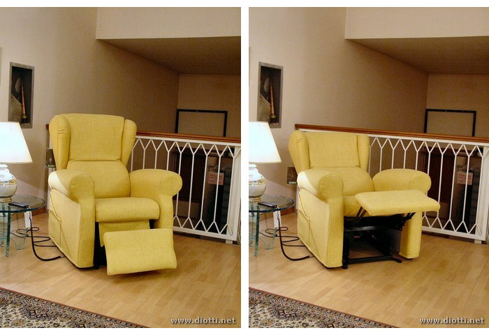 La poltrona Bergere nella sua interpretazione pi ludica, dedicata al relax, con testa e piedi posizionabili secondo diverse inclinazioni, con i meccanismi Relax e Super-Relax.